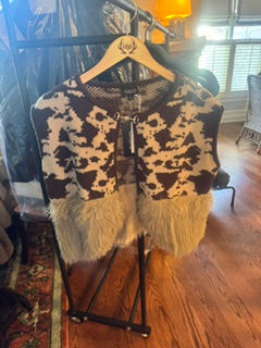 Cow print Sweater Vest Snaffle Bit with fur trim