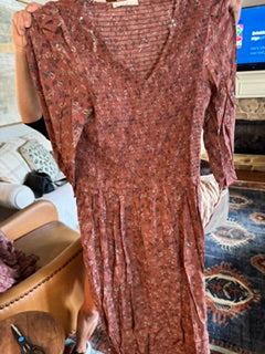 Almond Floral Print Smocked Dress