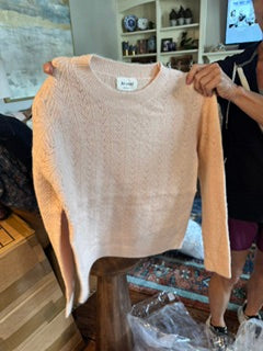 Blush Pink Crochet Knit Wool Blend Sweater