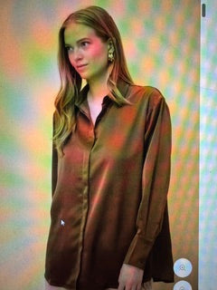 DK Cocoa Satin Placket Cover Button Up Shirt