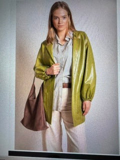 Faux Leather Matcha Billowy Sleeve Jacket