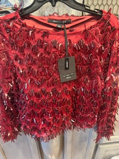 Burgundy/Red Mesh Top with Fringe