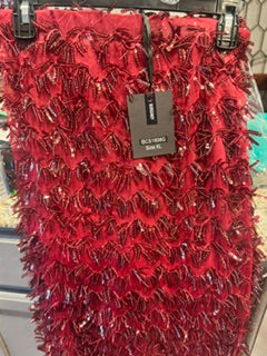 Burgundy/Red Mesh Skirt with Fringe