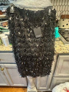 Black Mesh Skirt with Fringe