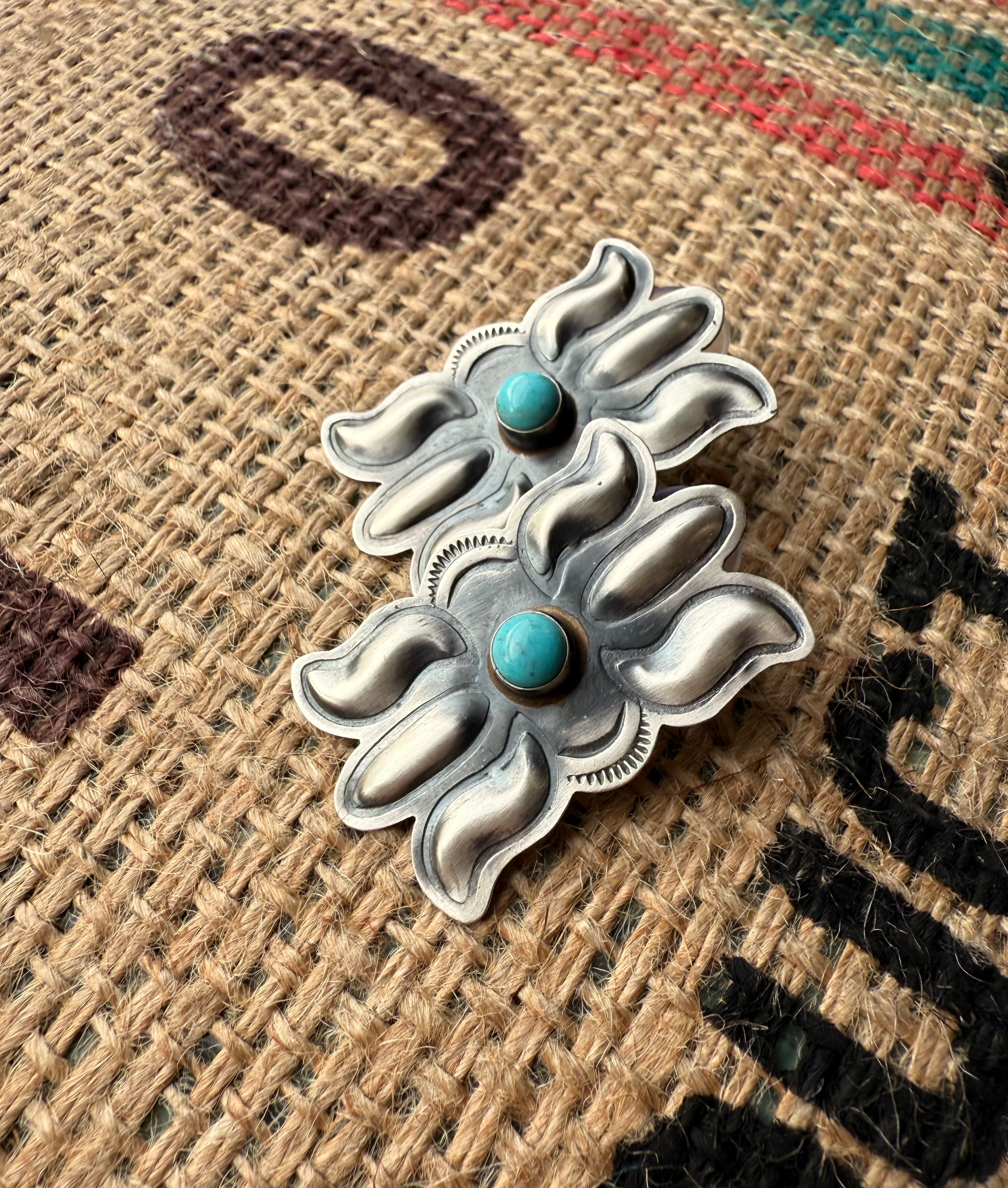 Squash Blossom Sterling Silver Navajo Concho Stud Earrings