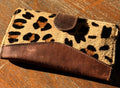 Leather and Cowhide Leopard Print Snap Closure Wallet