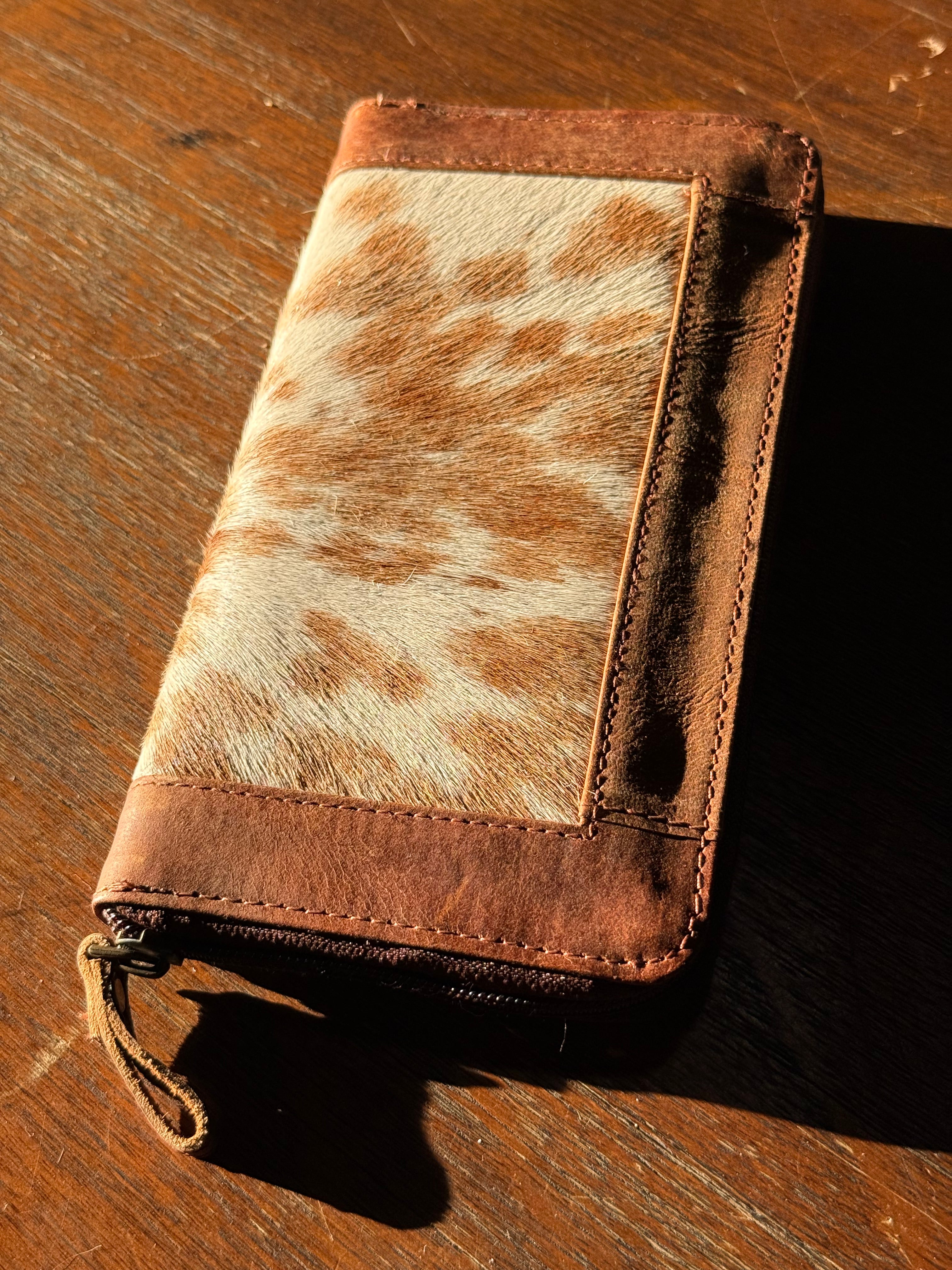 Leather and Cowhide Zipper Wallet