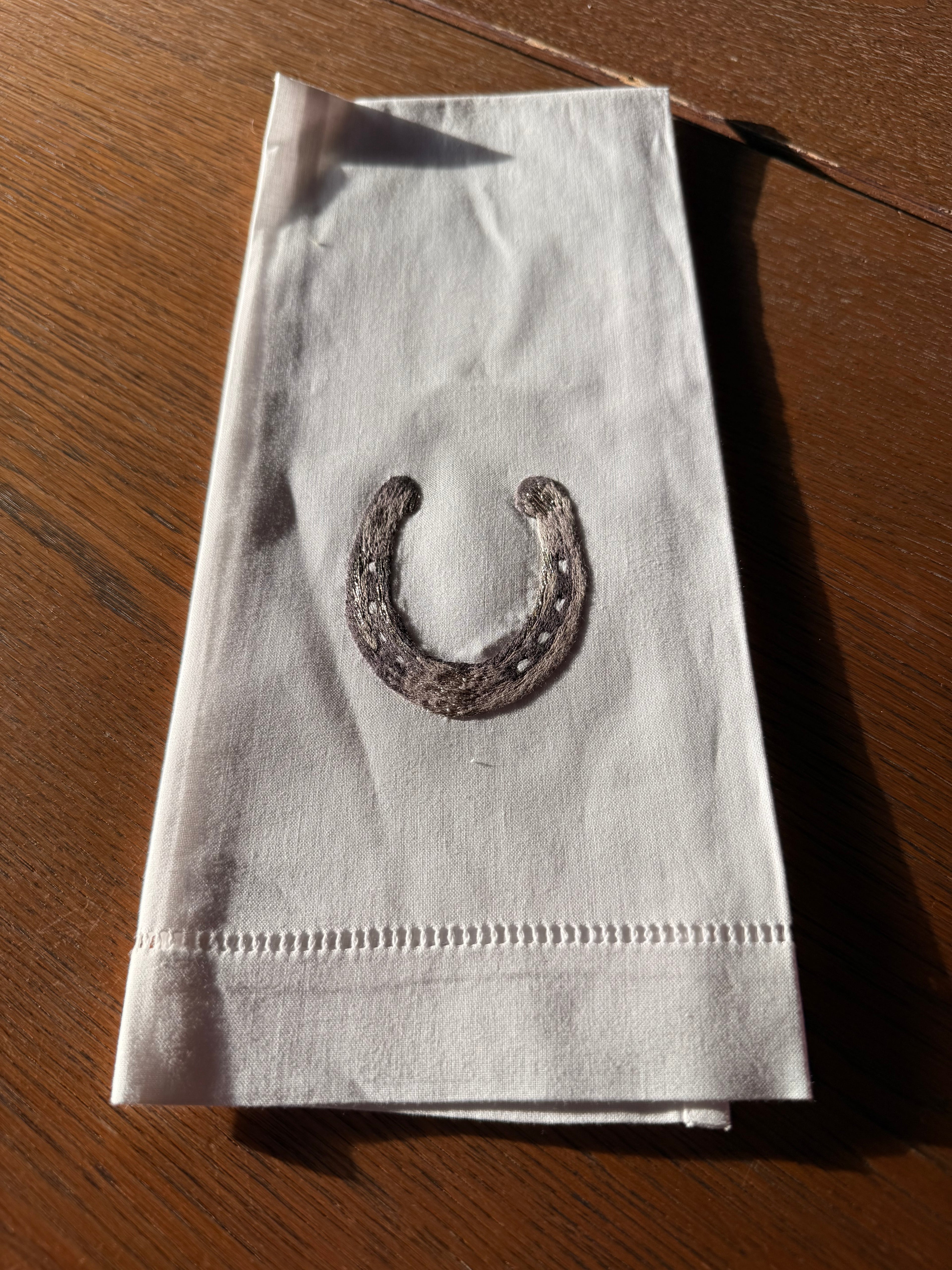 Embroidered Horseshoe Tea Towel