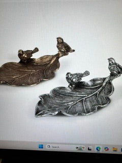 Leaf Shape with Bird Pewter & Brass Trinket Dish