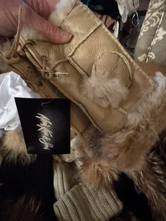Taupe Shearling Rabbit Gloves