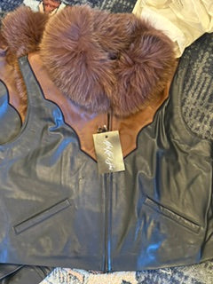 DK Navy/Br Two Tone Leather Fox Vest