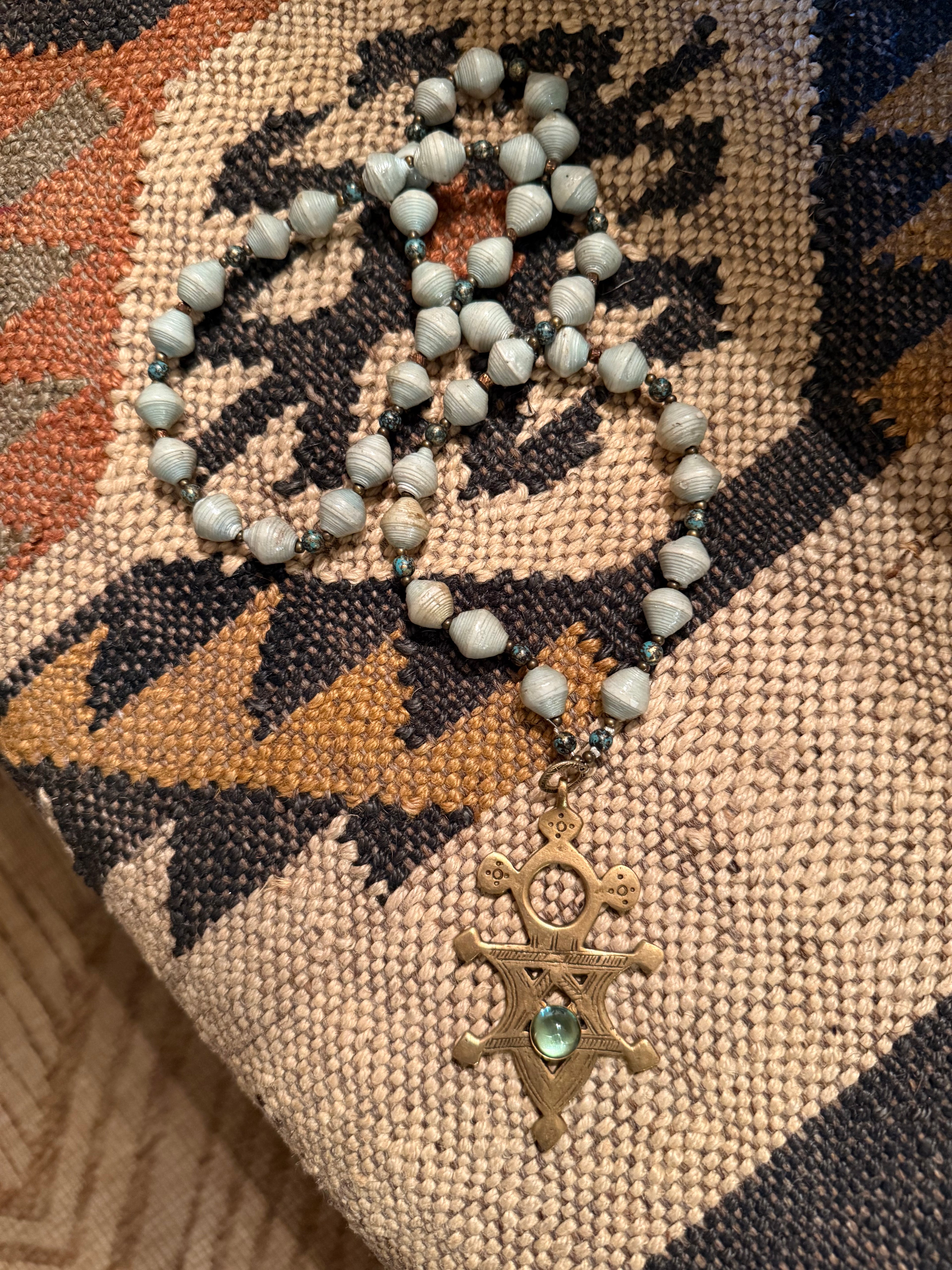 Pale Blue Paper Bead Necklace