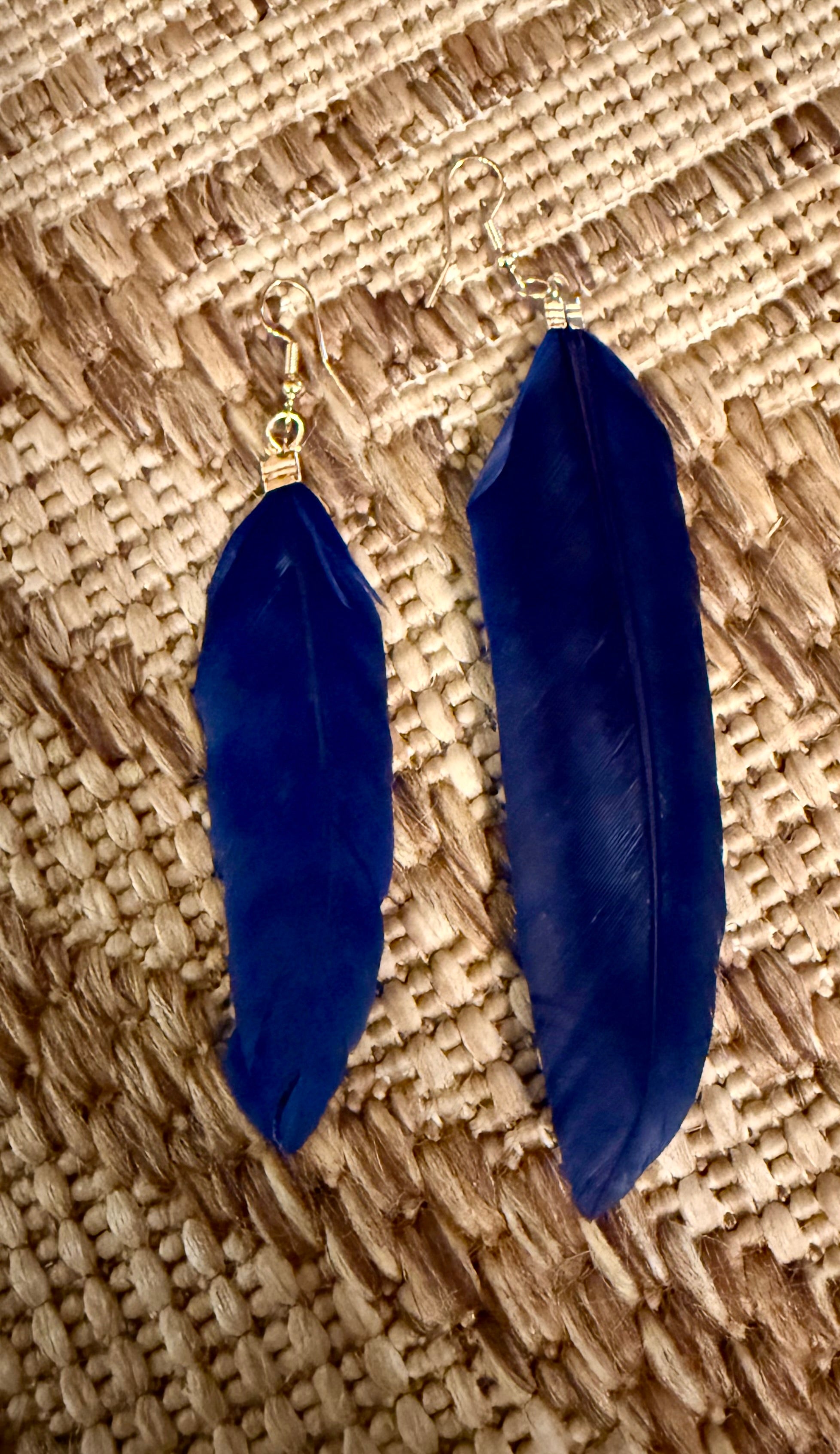 Navy Blue Feather Earrings