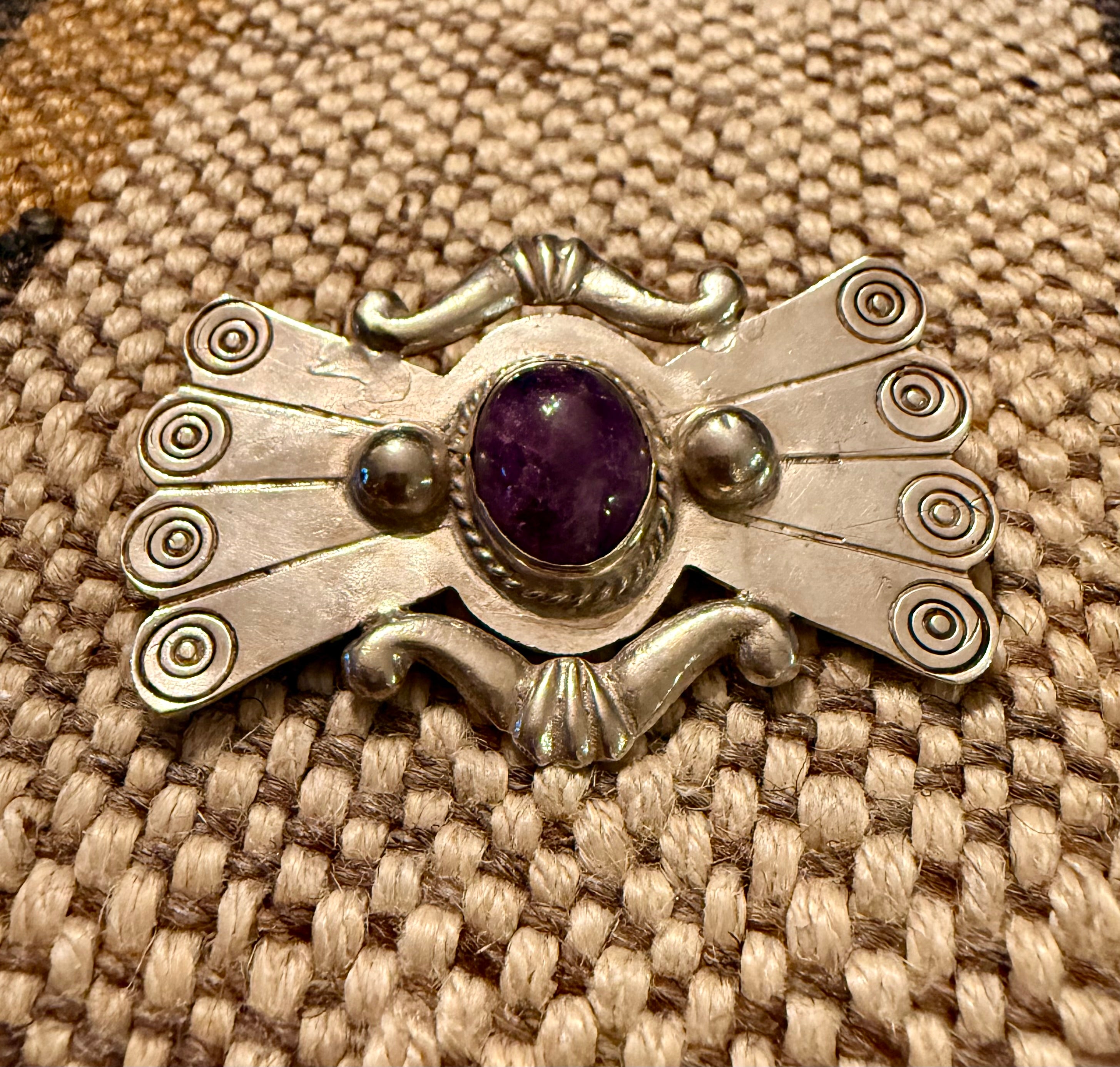 Sterling Silver Brooch with Amethyst Cabochon