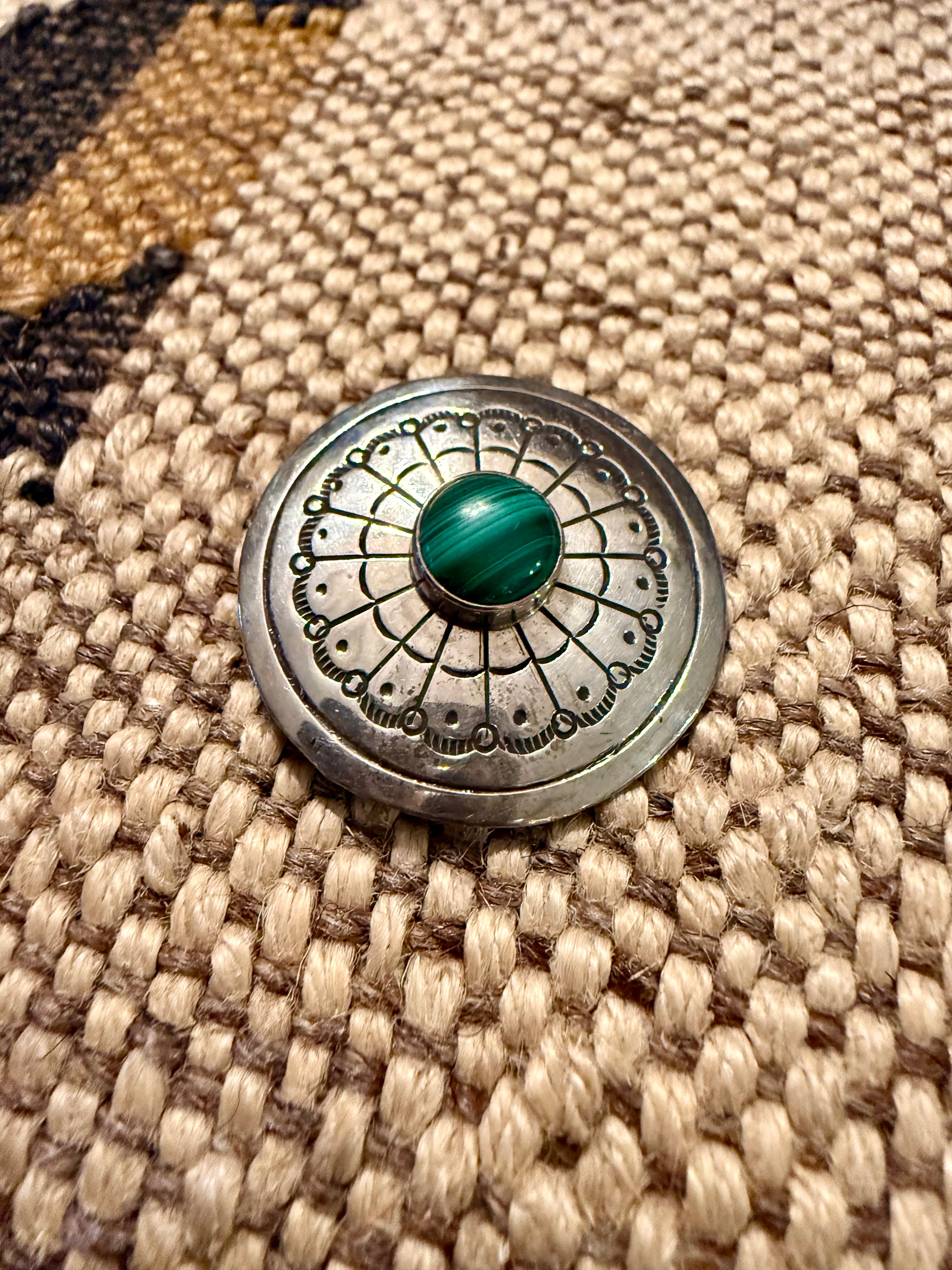 Sterling Silver Brooch with Malachite Concho Design