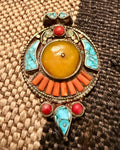 Tibetan Pendant with Turquoise, Coral and Amber