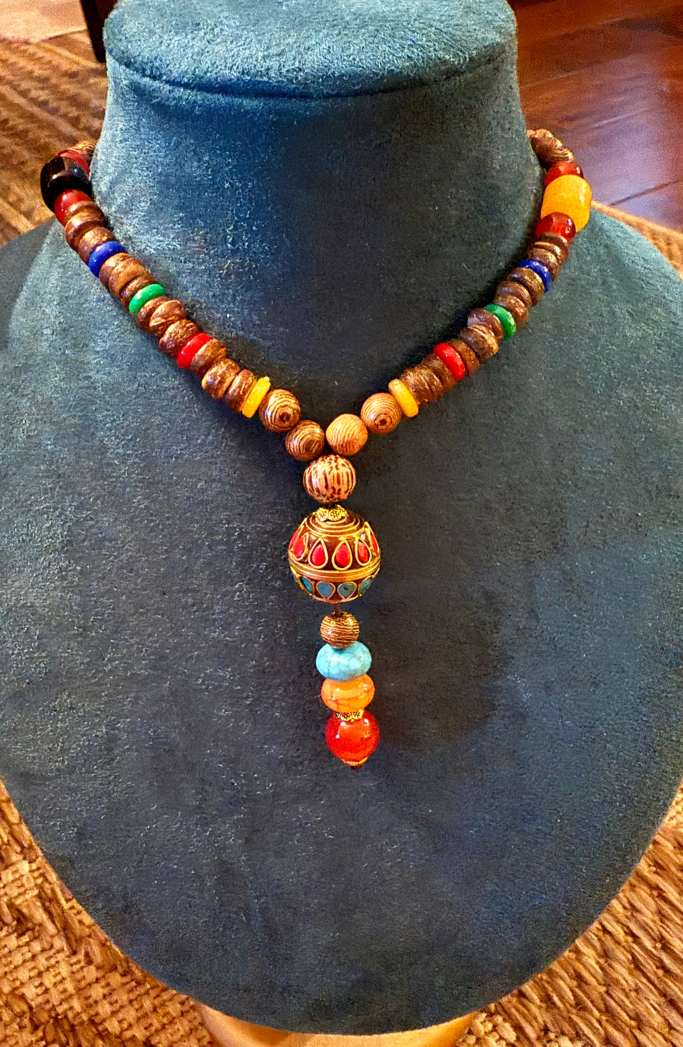 Tibetan Necklace with Wooden and Resin Accents