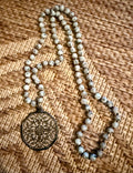 Jasper Stone Beaded Necklace with Bronze Filigree Medallion Pendant