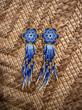 Wildflower Royal Blue & Gold Fringe Beaded Earrings