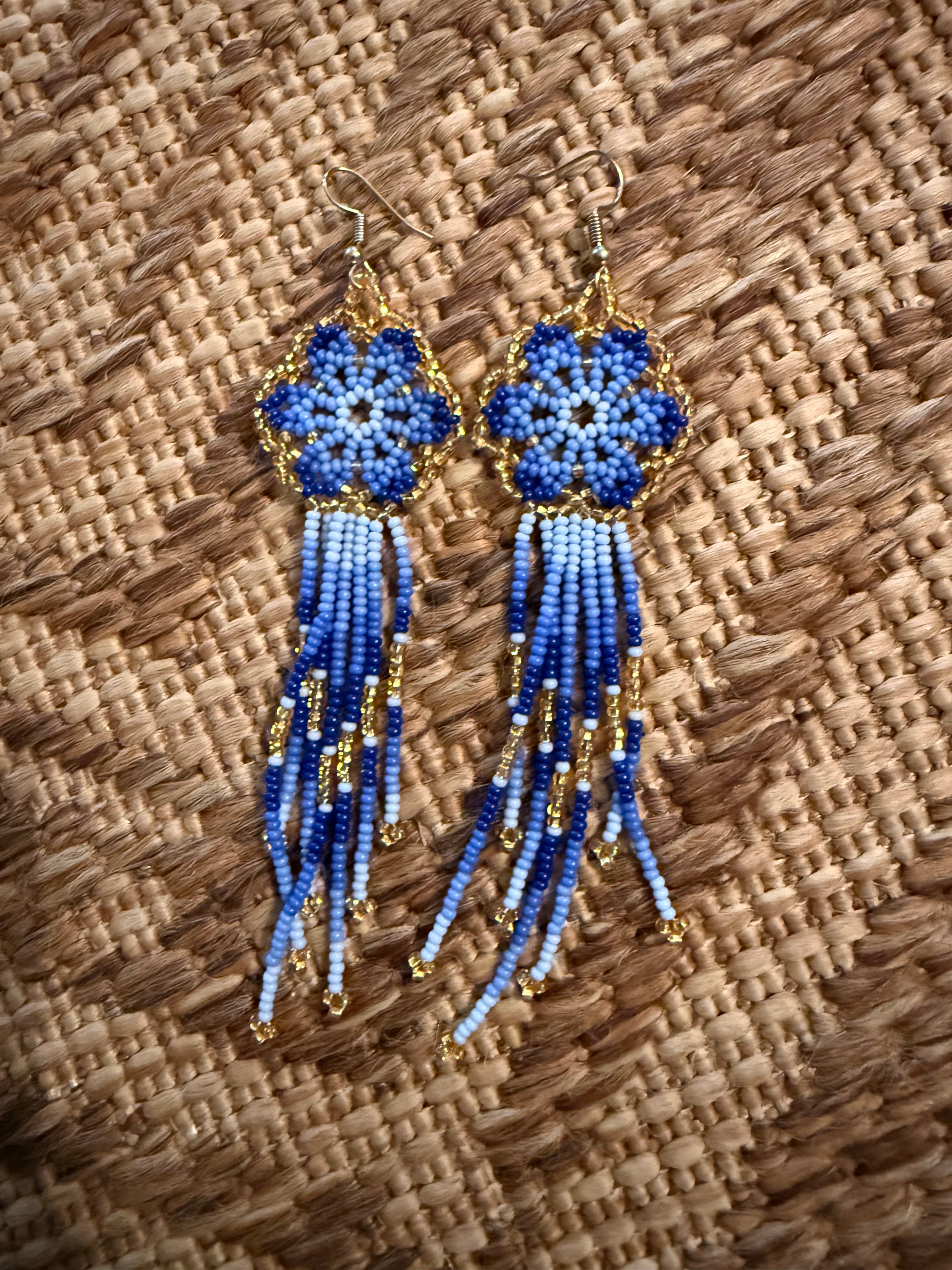 Wildflower Royal Blue & Gold Fringe Beaded Earrings