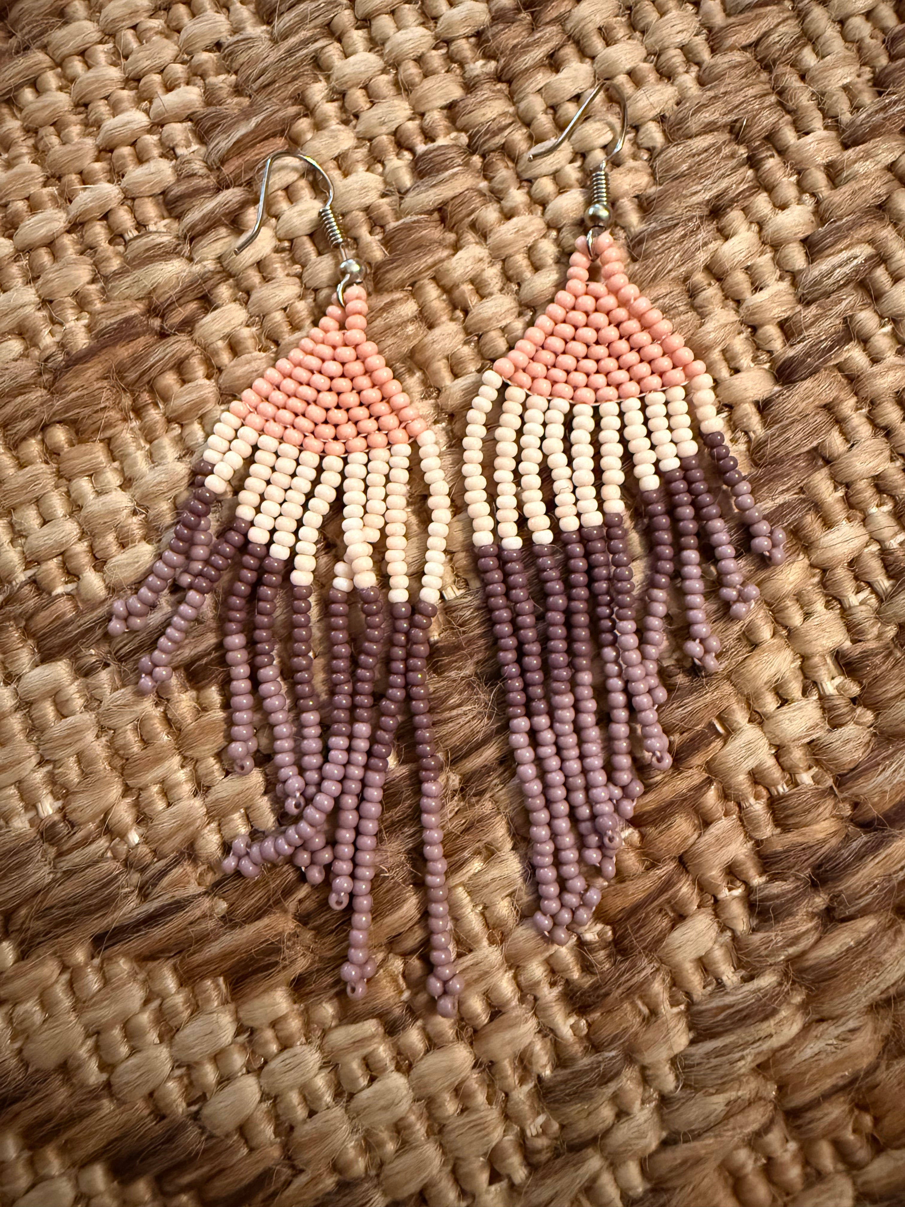 Pink Tide Beaded Fringe Earrings