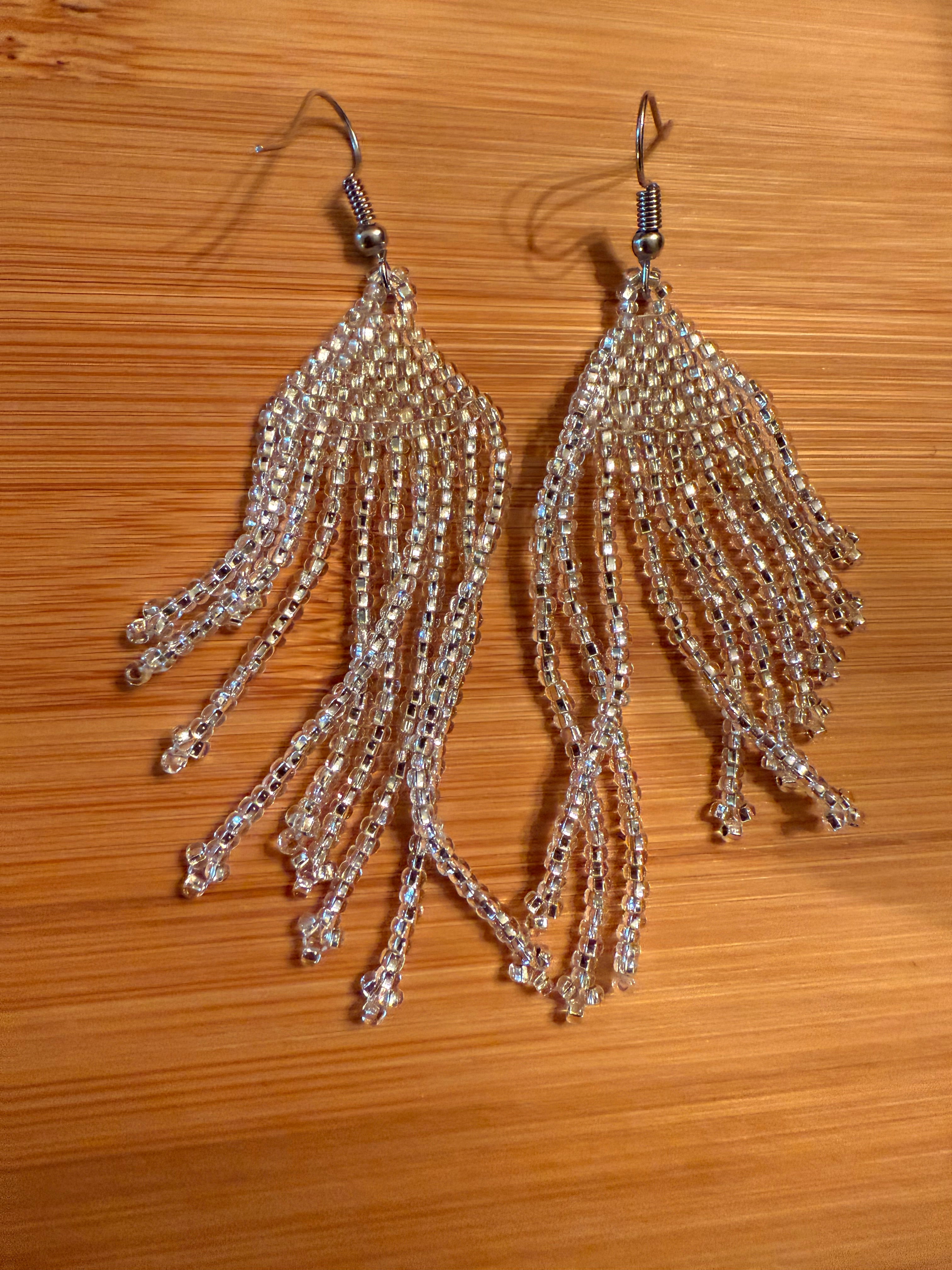 Silver Hour Beaded Fringe Earrings