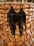 Black Night Beaded Fringe Earrings