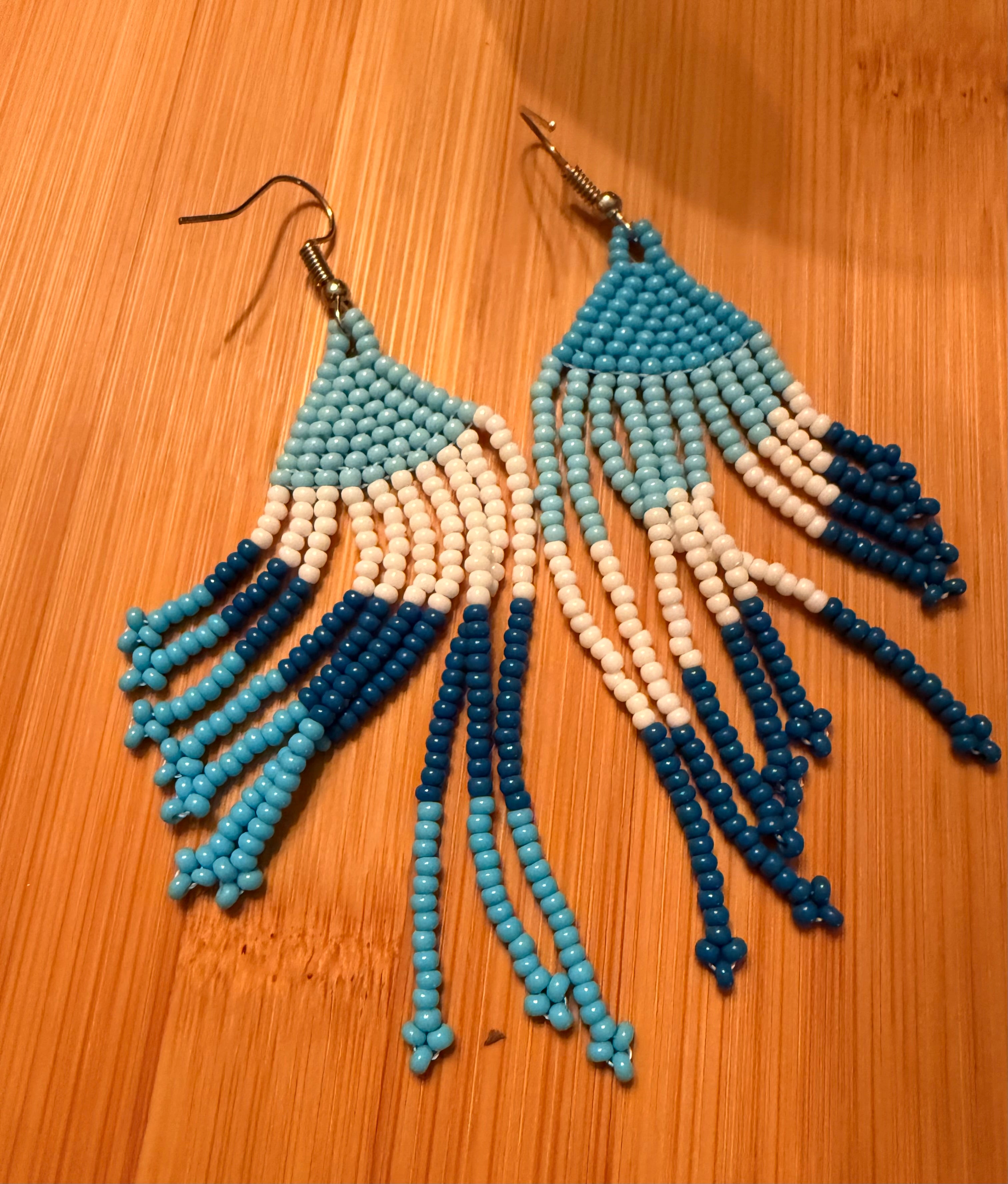 Blue Tide Fringe Beaded Earrings