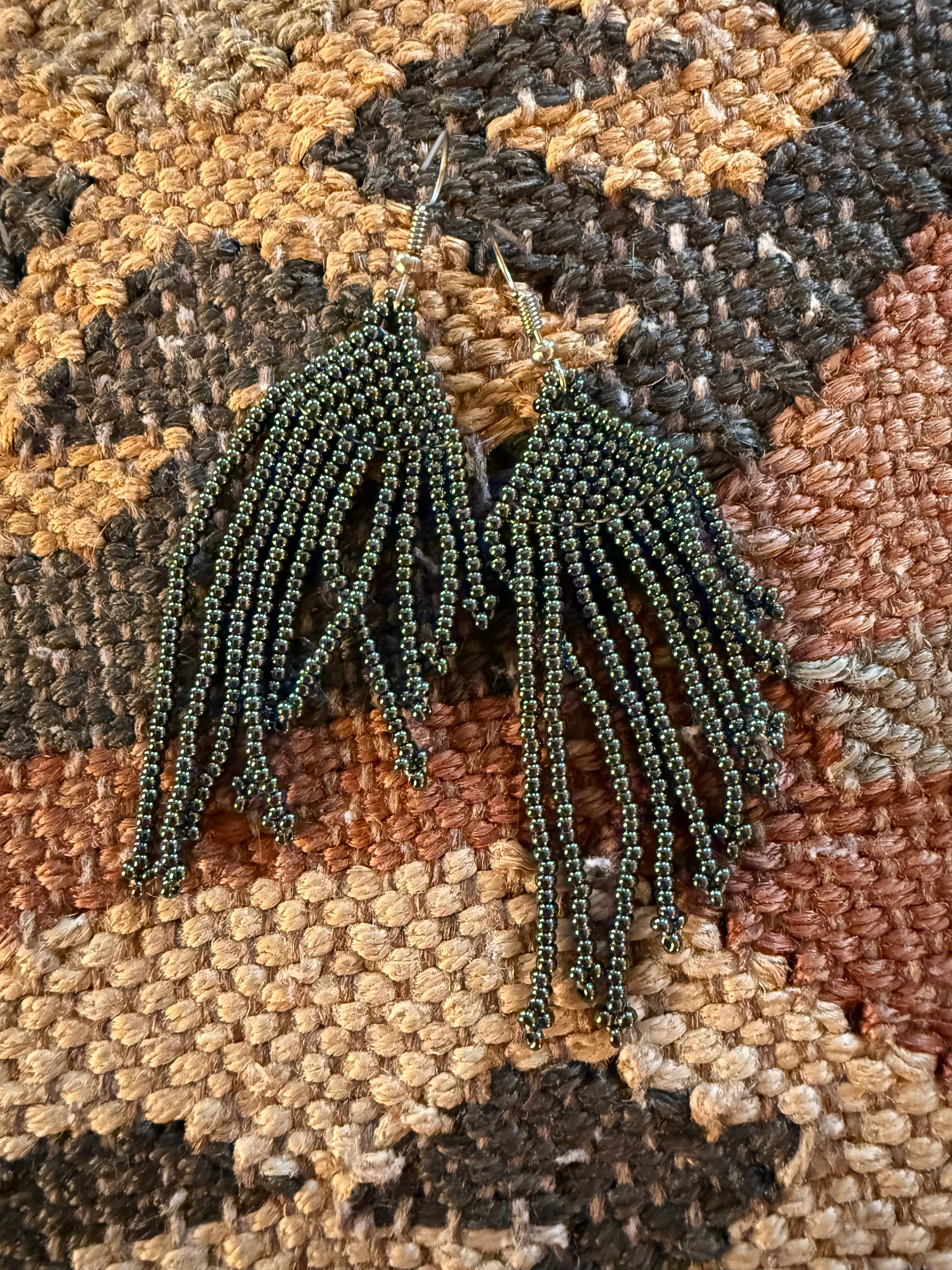 Black Pearl Beaded Fringe Earrings