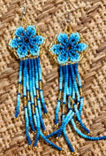 Wildflower Turquoise Blue & Gold Fringe Beaded Earrings