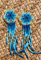 Wildflower Turquoise Blue & Gold Fringe Beaded Earrings