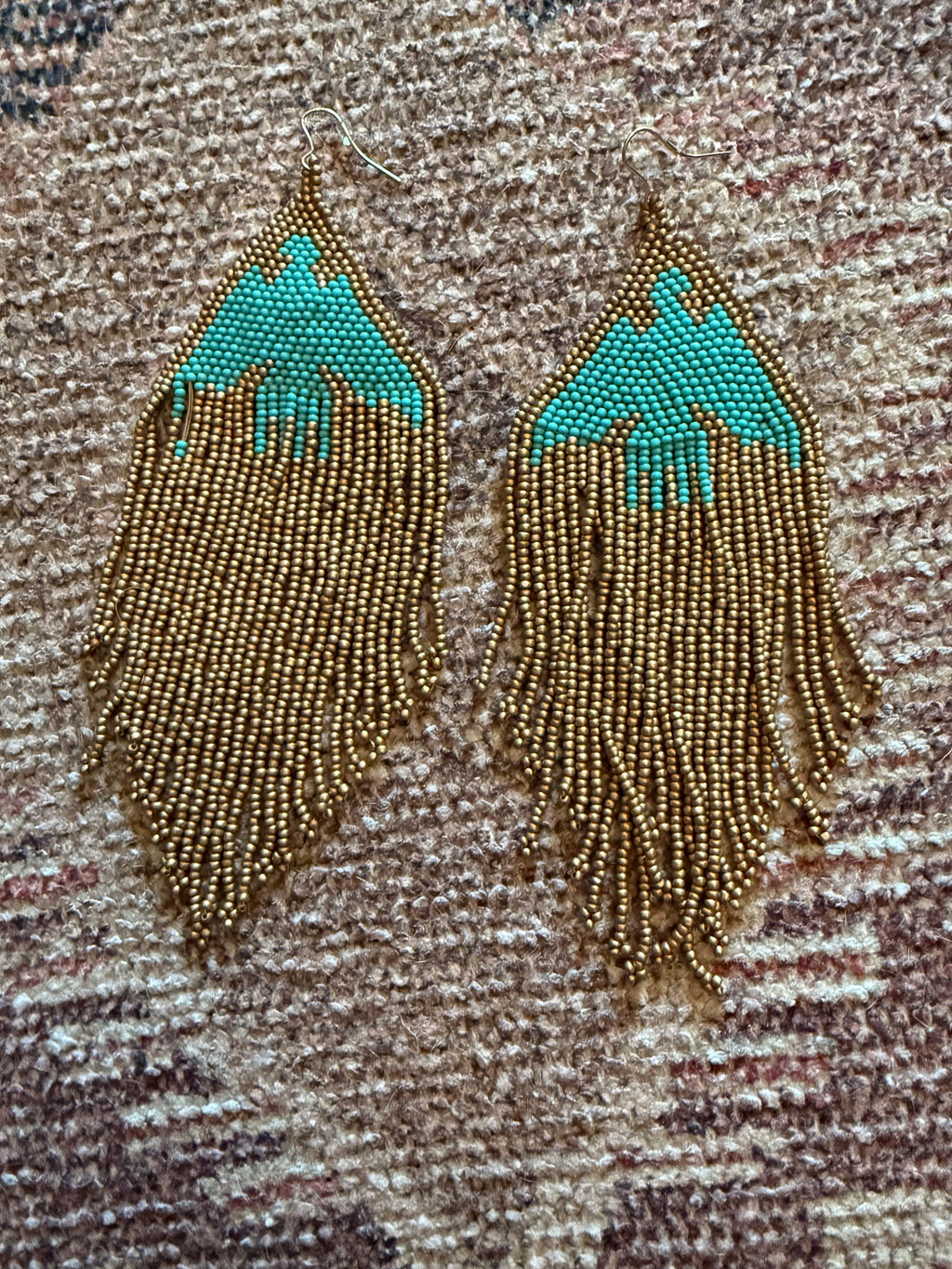Turquoise and Gold Beaded Thunderbird Earrings