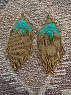 Turquoise and Gold Beaded Thunderbird Earrings