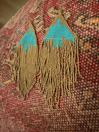 Turquoise and Gold Beaded Thunderbird Earrings