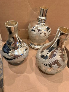 Set of 3 Mercury Glass small bud vases