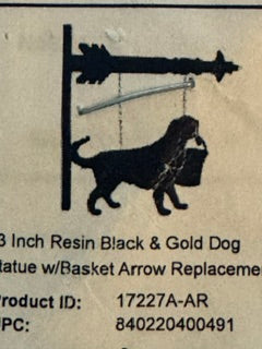 Black Dog with basket hanging arrow