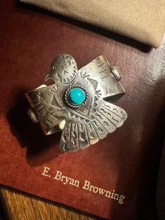 Engraved Thunderbird Cuff with Turq Barobosa