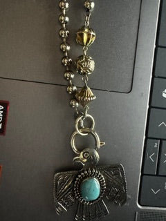 EKD - Vintage Sterling Plated chain with Thunderbird and Turquoise