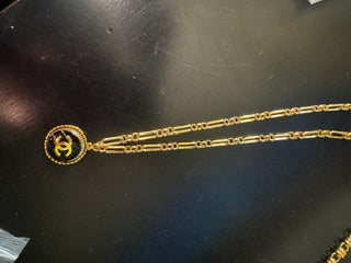EKD - Gold Chain with Black Chanel Circle Pendant