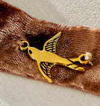 Velvet Choker Necklace Adorned with Gold Bird Charm