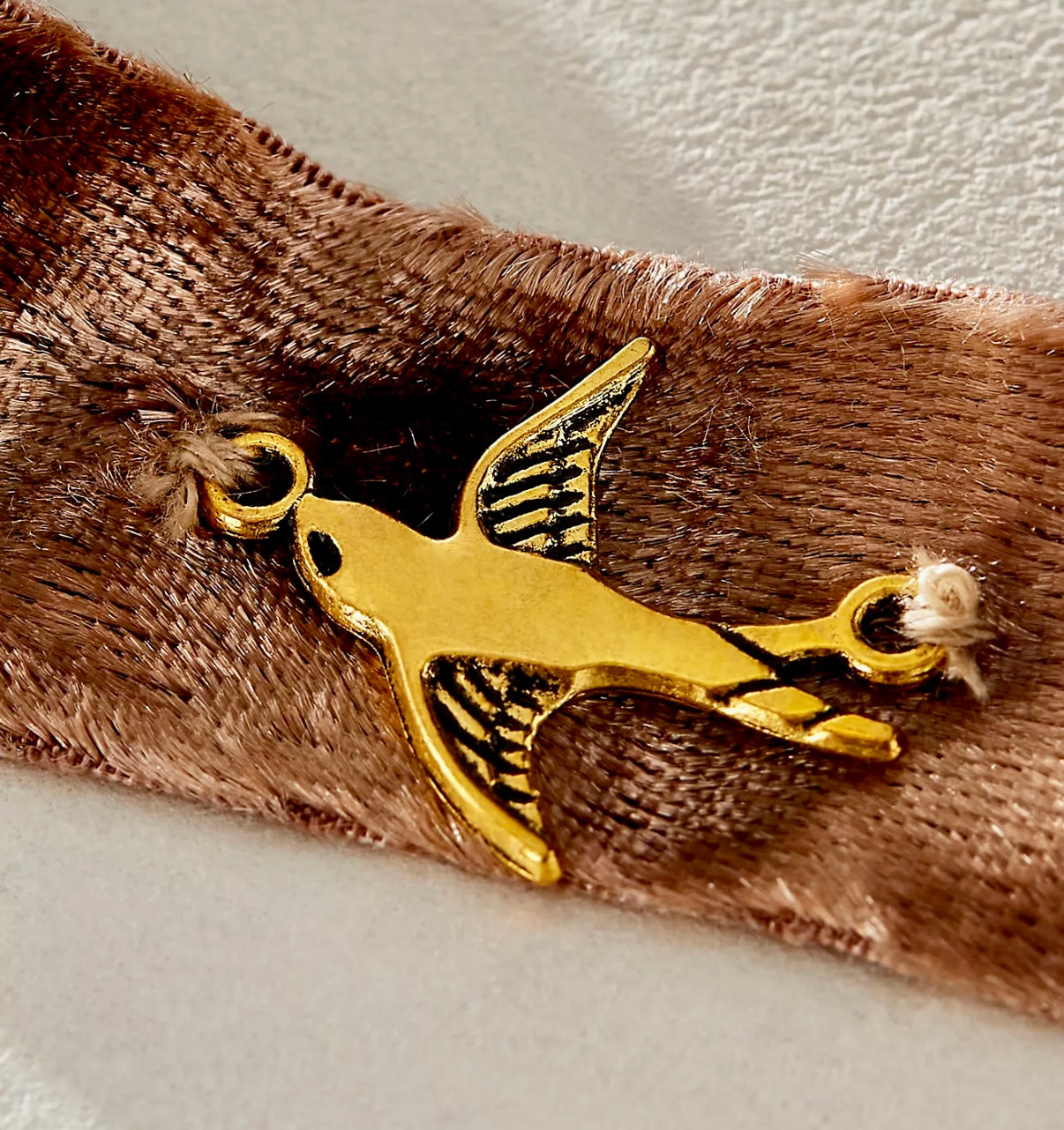 Velvet Choker Necklace Adorned with Gold Bird Charm