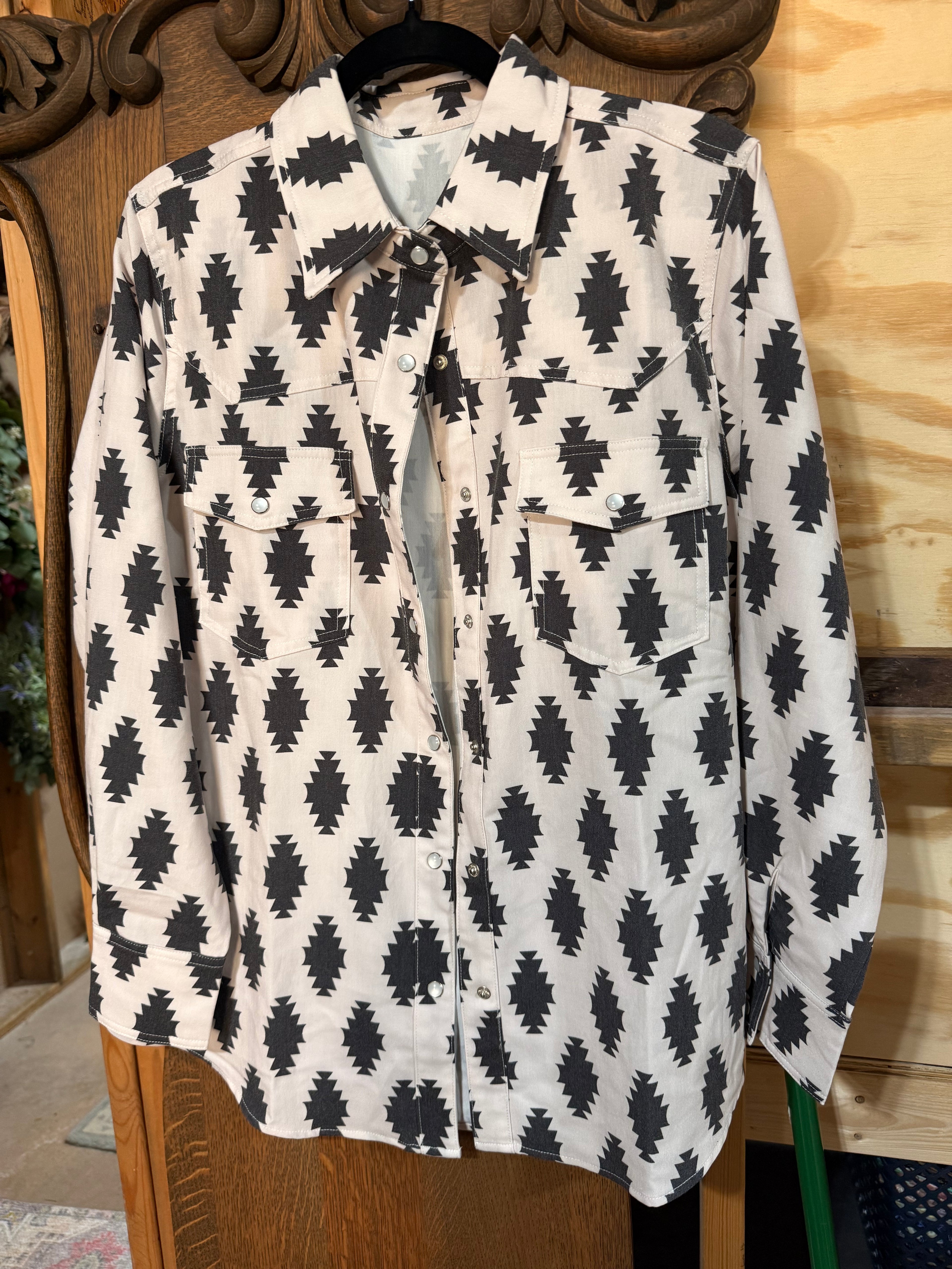 Black and White Western Button Up Blouse