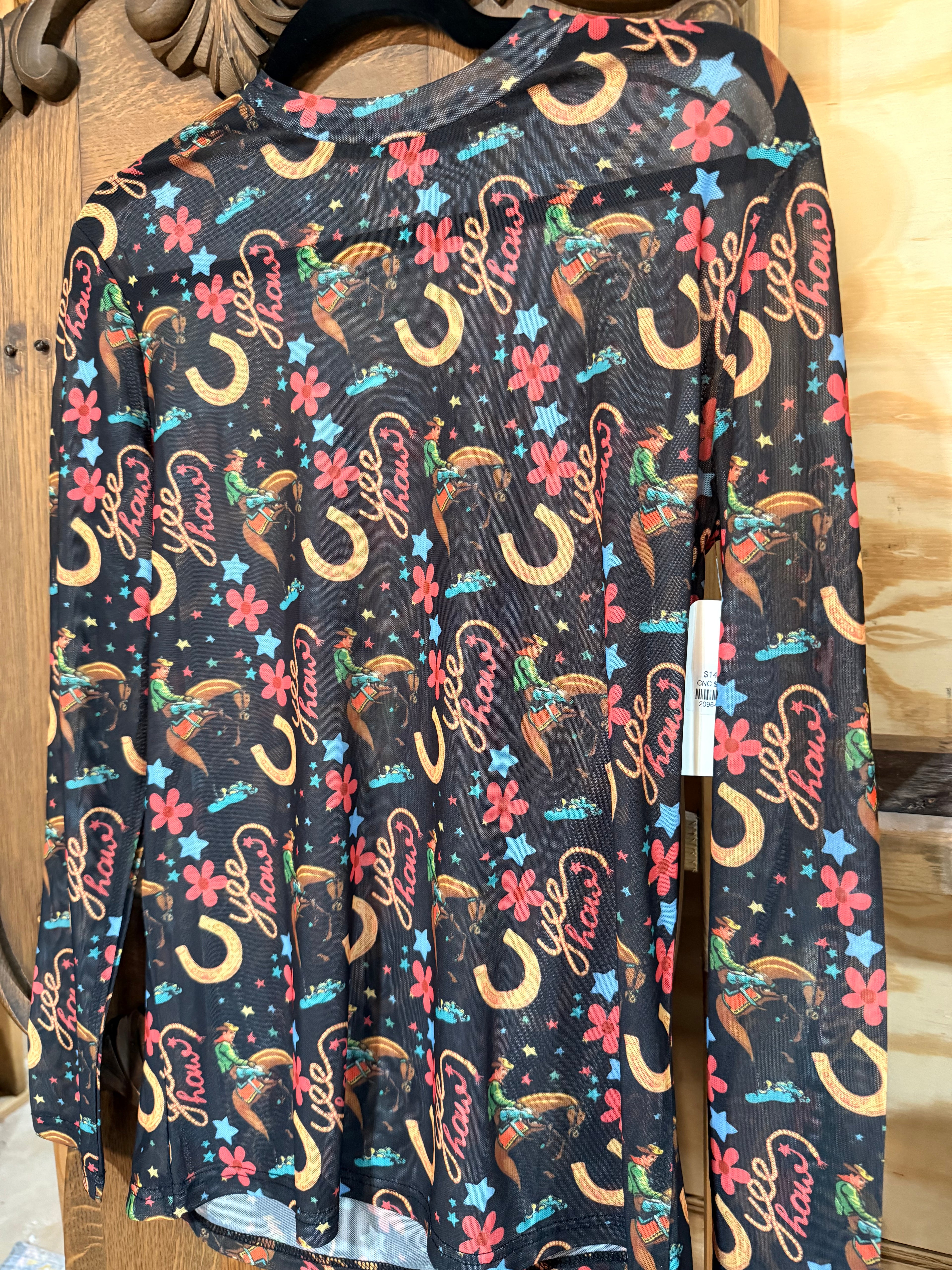 Black Western Motif Mesh Top