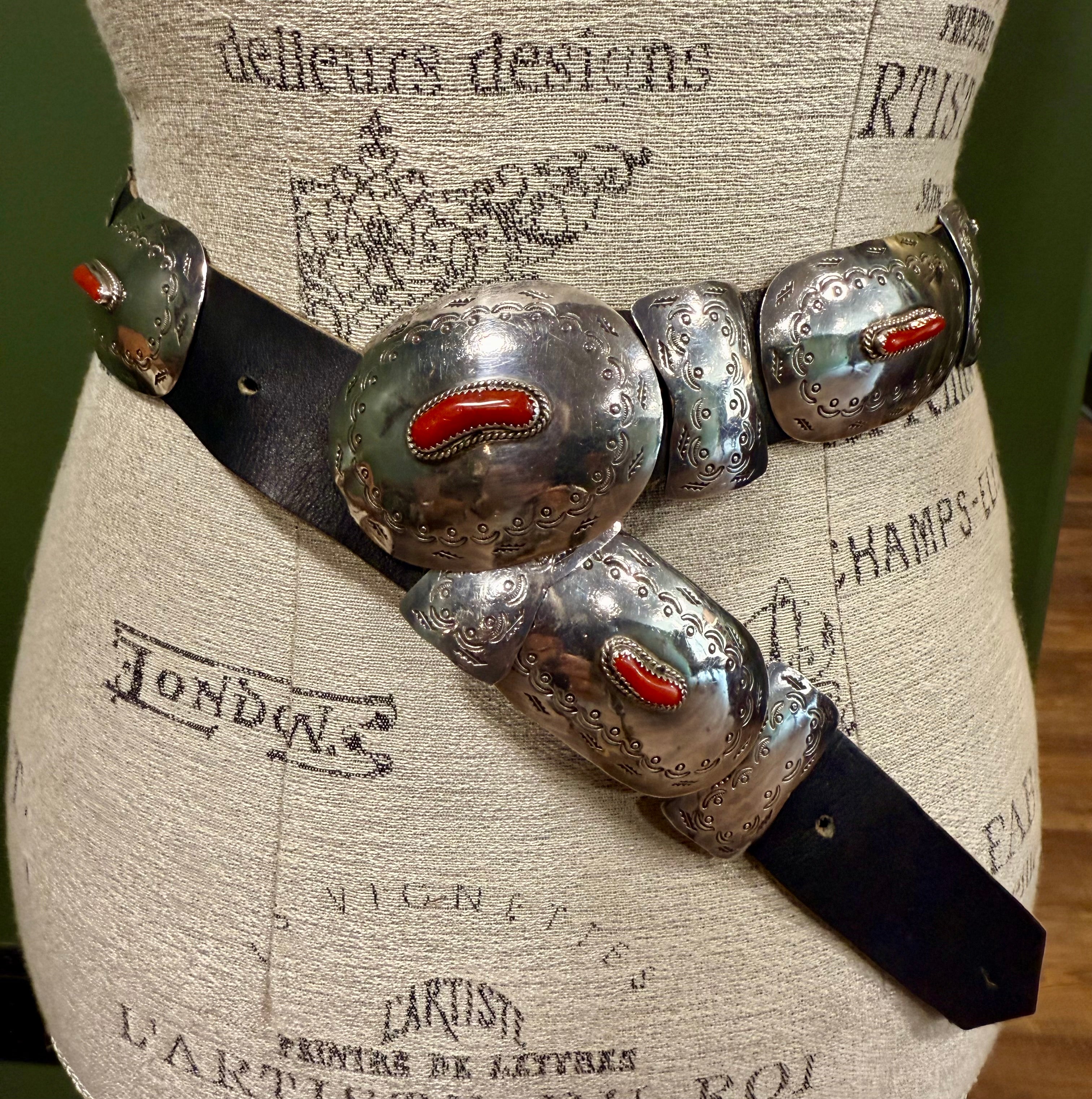 Silver and Leather Concha Leather Belt