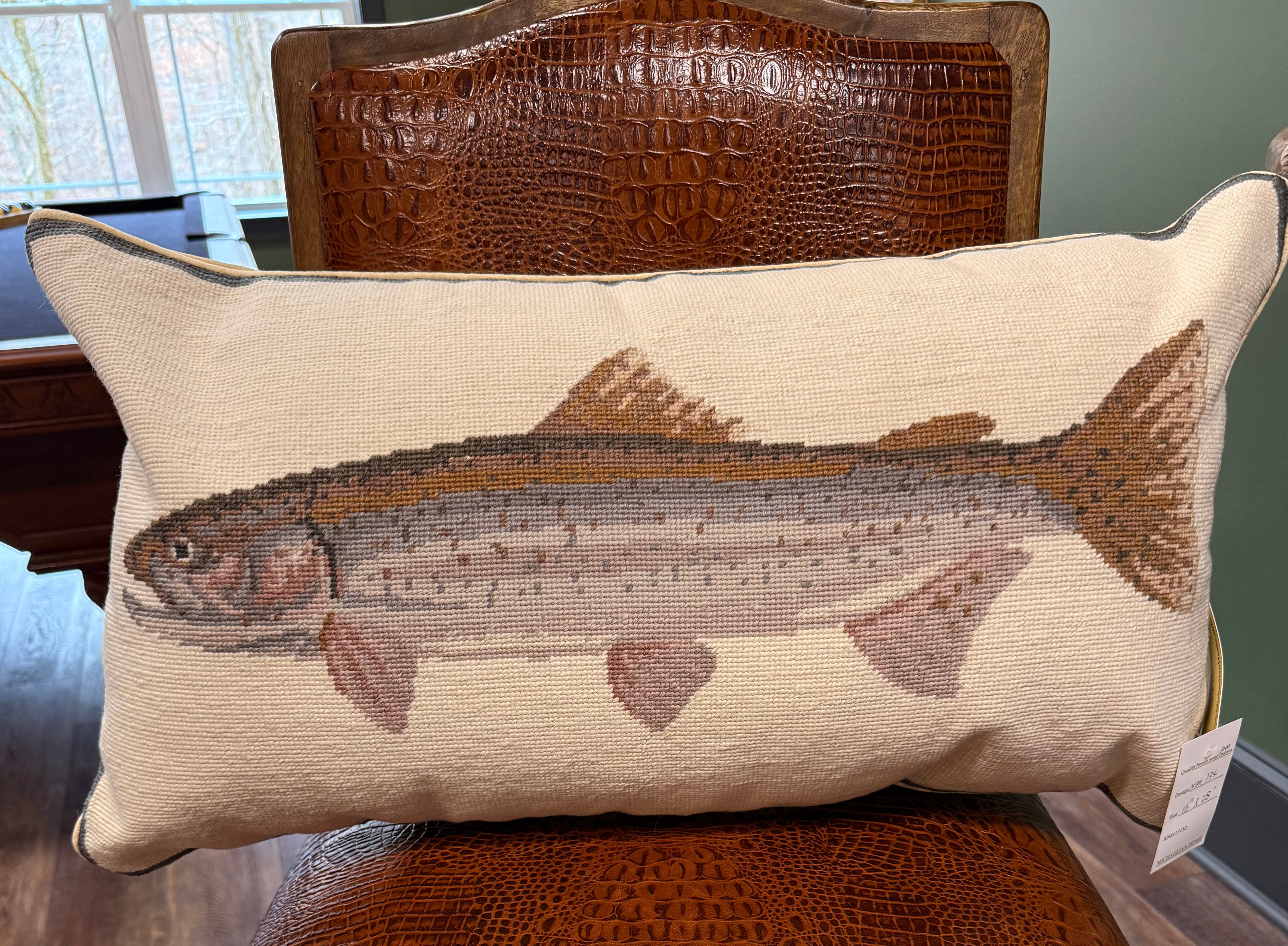 Rainbow Trout Needlepoint Lumbar Pillow