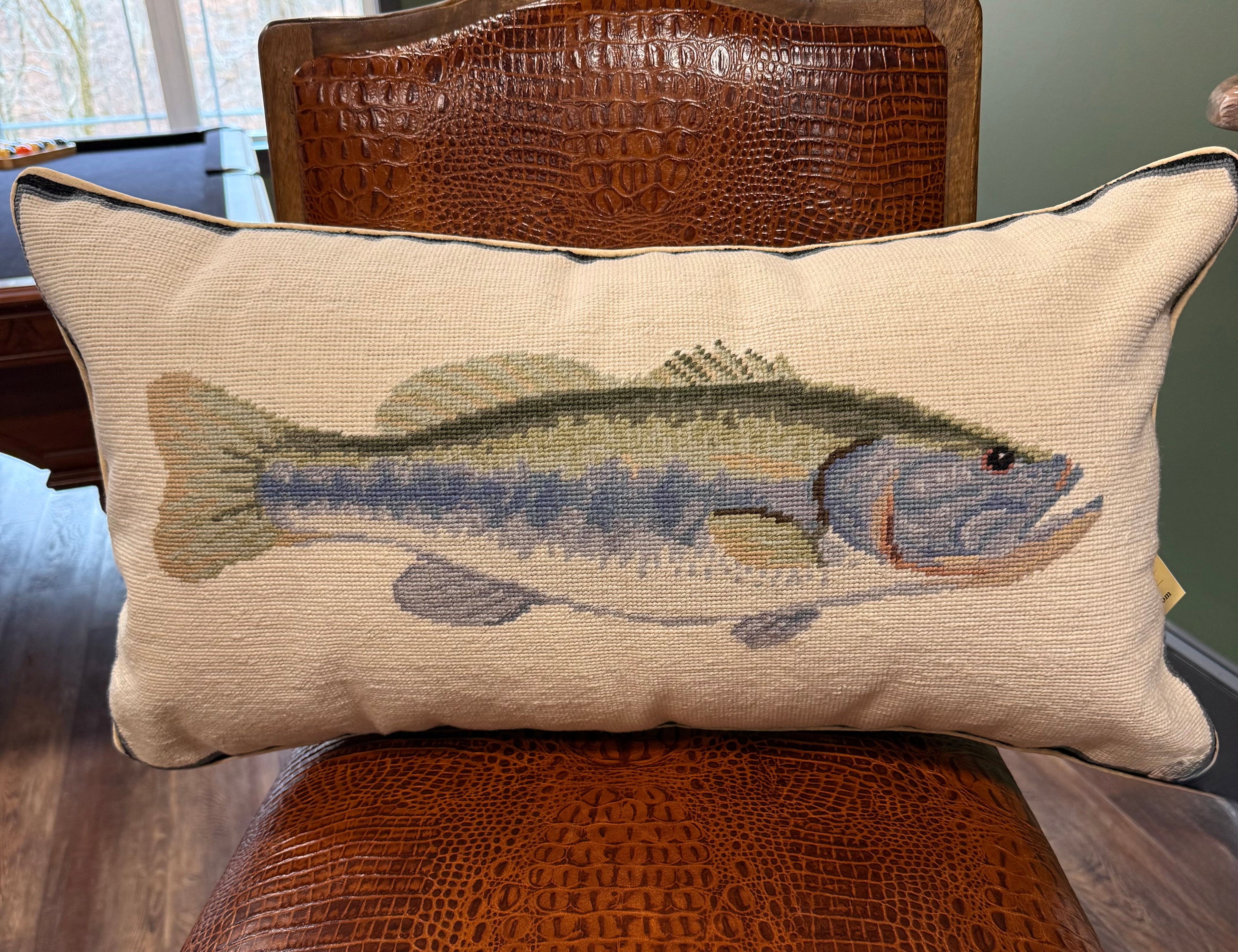Bass Needlepoint Lumbar Pillow