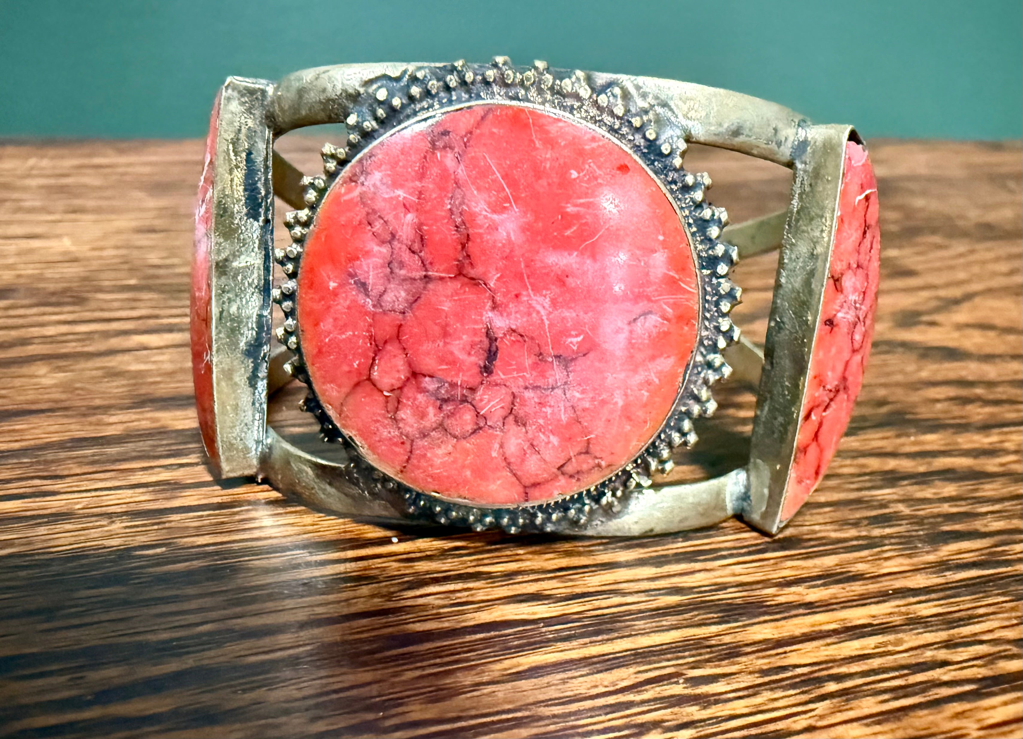 Sterling Silver Cuff Bracelet with Rhodochrosite Stones