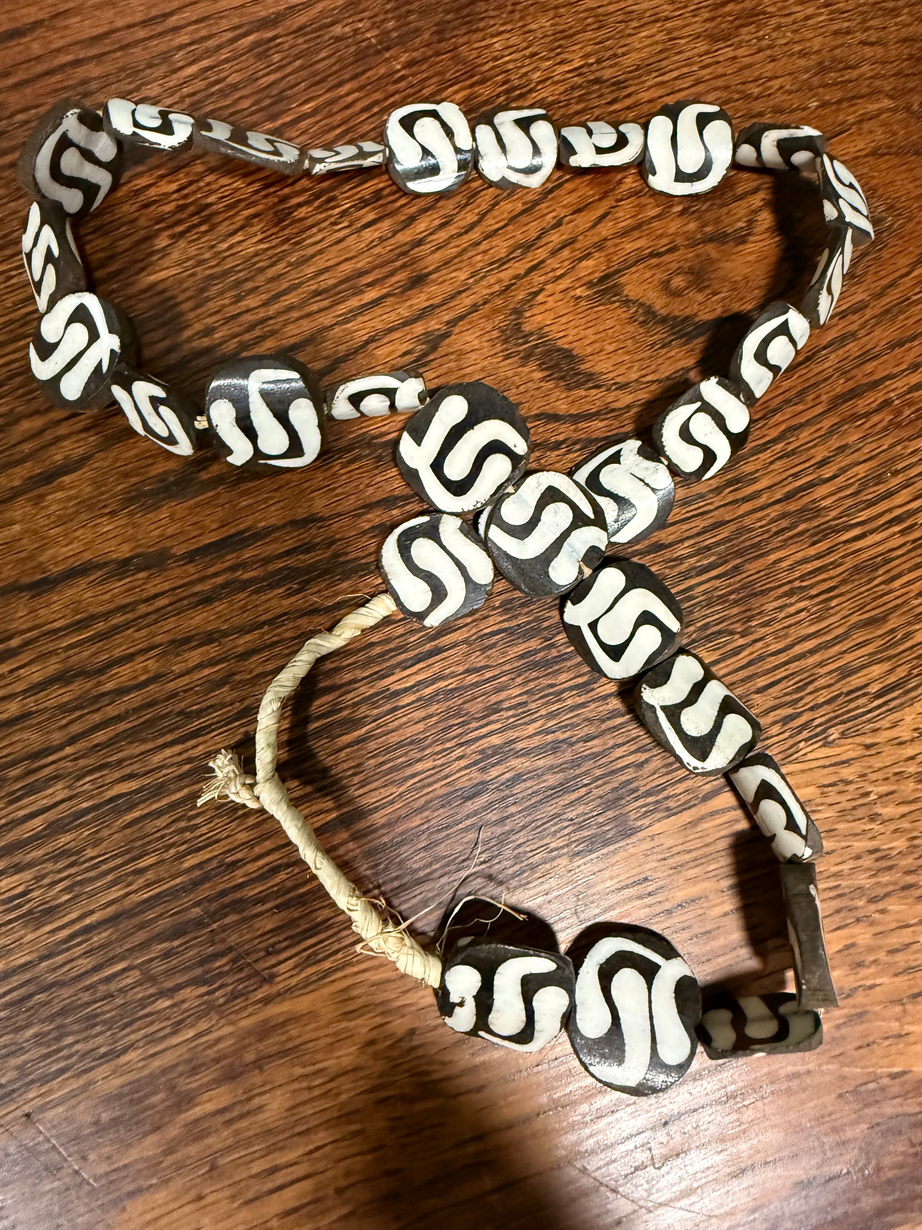 Flat Oval Batik Bone Bead Necklace