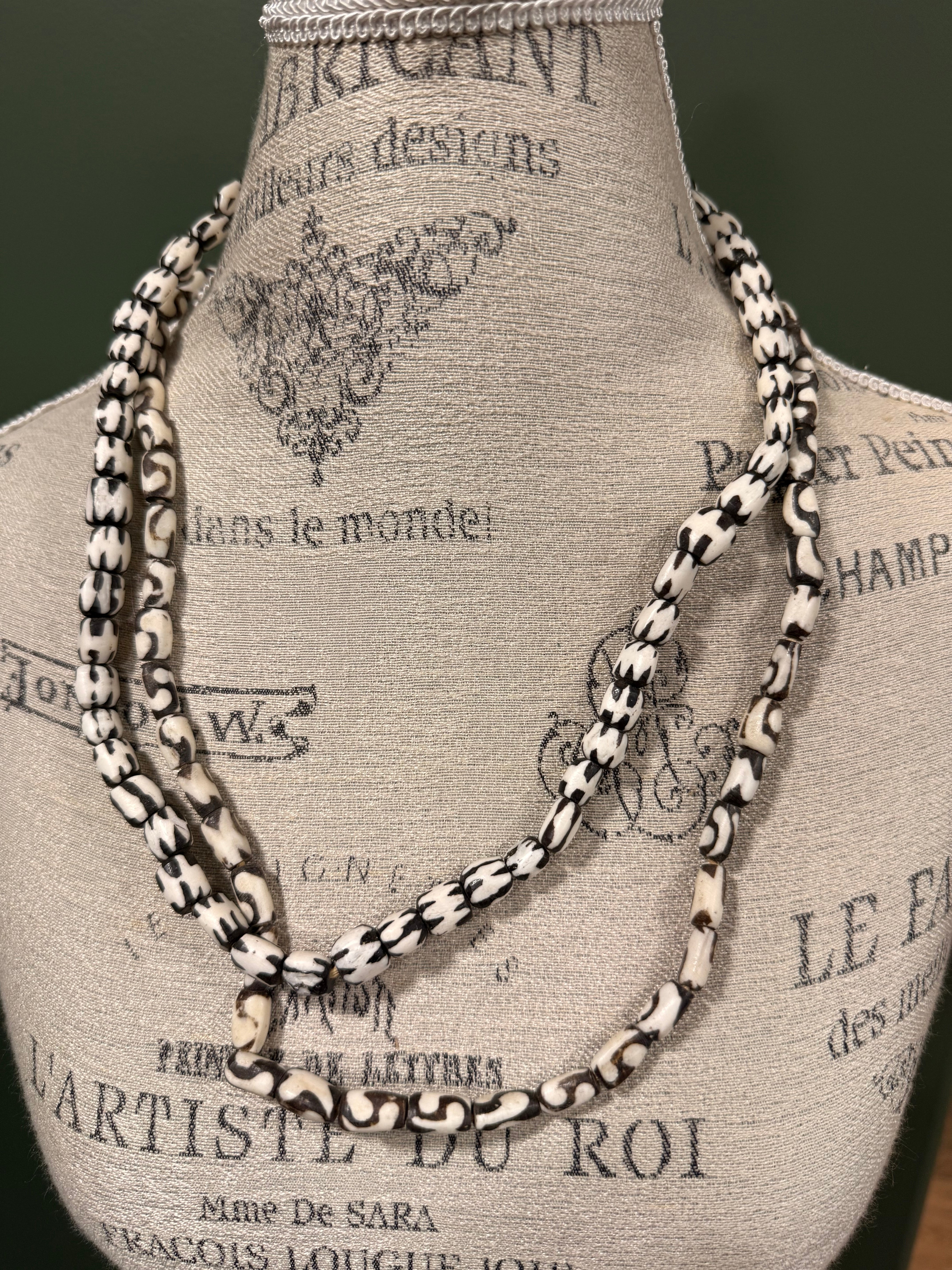 Black and White Batik Bone Bead Necklace