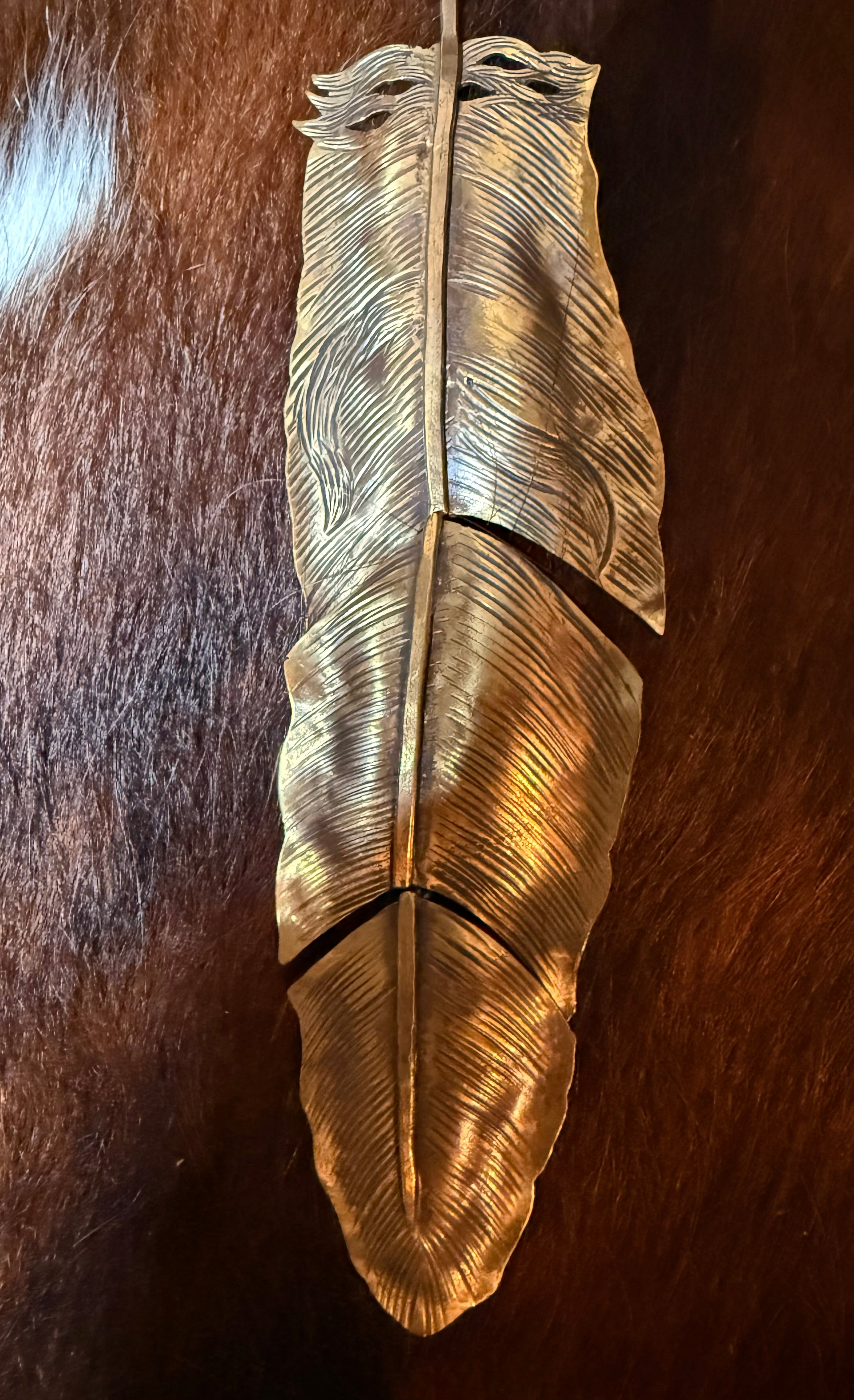 Gold Brass Feather Pendant